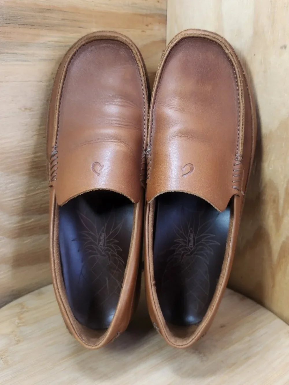 Olukai Kulana Mens Brown Leather Moc Slip On Loafer Shoes Size 10